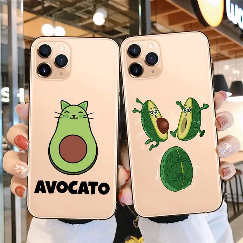 

Newets Cute Cartoon Avocado Vegan Phone case for iPhone 11 Pro SE 2020 MAX XR XS X10 6s 7 8Plus Clear Soft Silicone Cover SHell