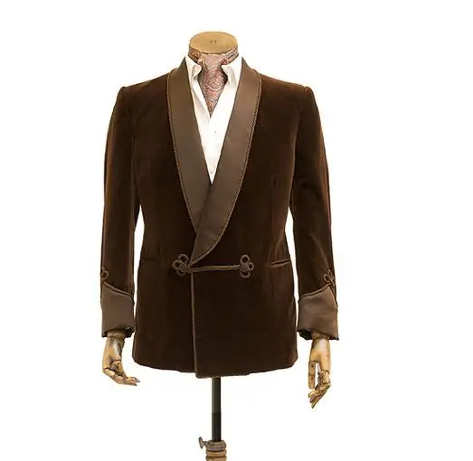 Дизайнерский бордовый бархатный мужской пиджак с пуговица в виде китайского узла, приталенный смокинг на заказ, блейзер, костюмы для жениха на выпускной, 1 шт. пальто - Цвет: Brown