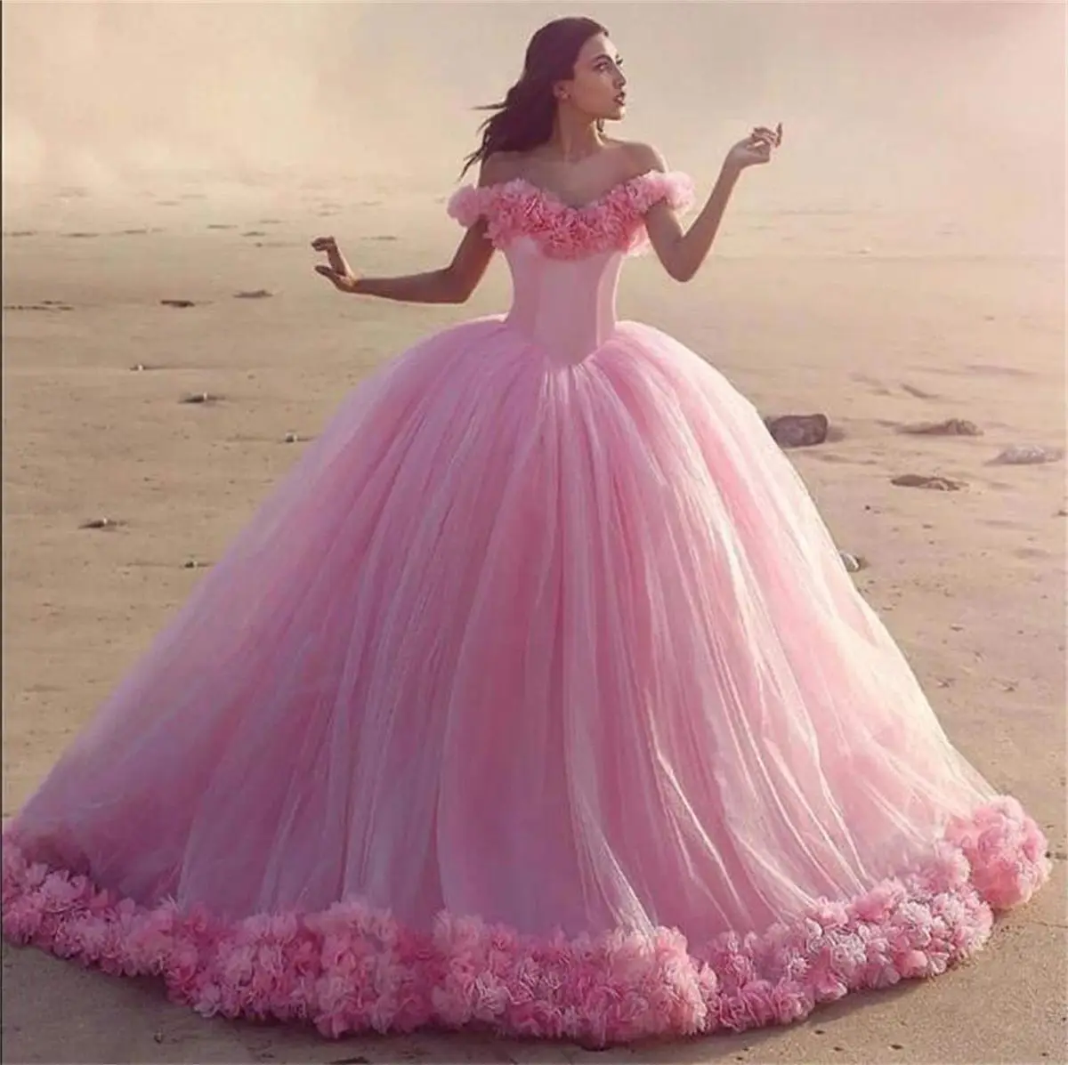 Платье Quinceanera Розовое Бальное 3D цветы корсет принцесса тюль блестки 16 платьев|Платья на пятнадцатилетие| |