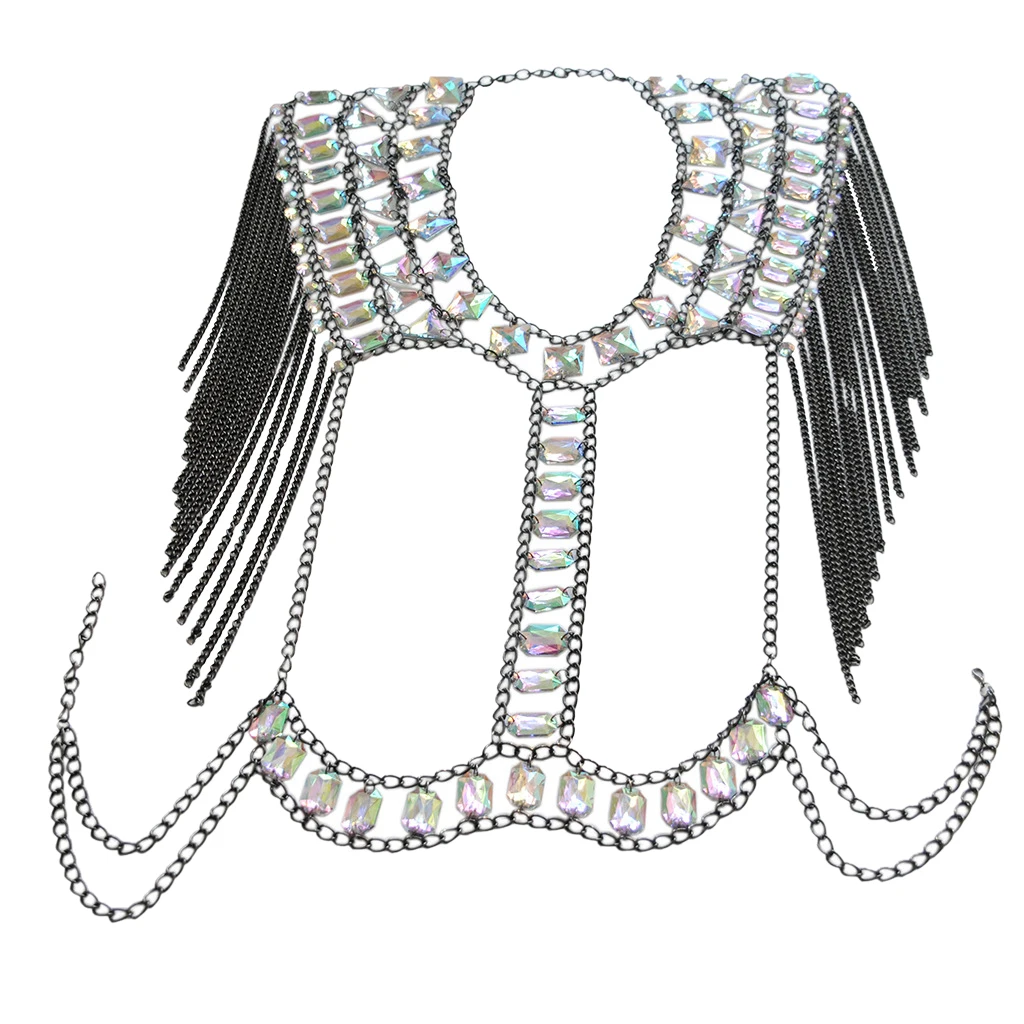 Women Party Crystal Rhinestone Shoulder Jewelry Body Chain Tassels Necklace Women Party Crystal Rhinestone Shoulder Jewelry Body Chain Tassels Necklace