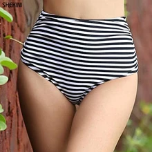 SHEKINI Женская высокая талия бикини Низ Ruched Shirred короткие танкини полосатый купальник трусики