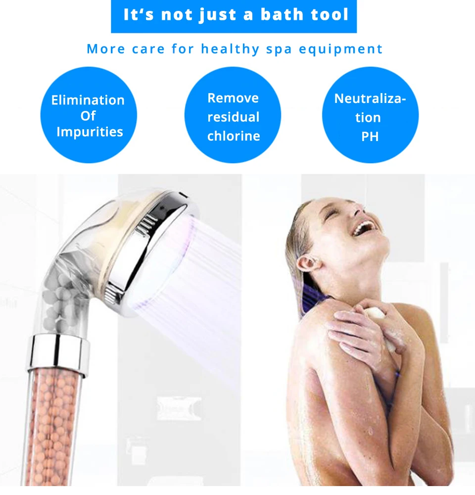 High Pressure Removable Rain Bathroom Sprinklers Filter Balls Spa Water Saving Sprayer Temperature Control Self-held Shower Head