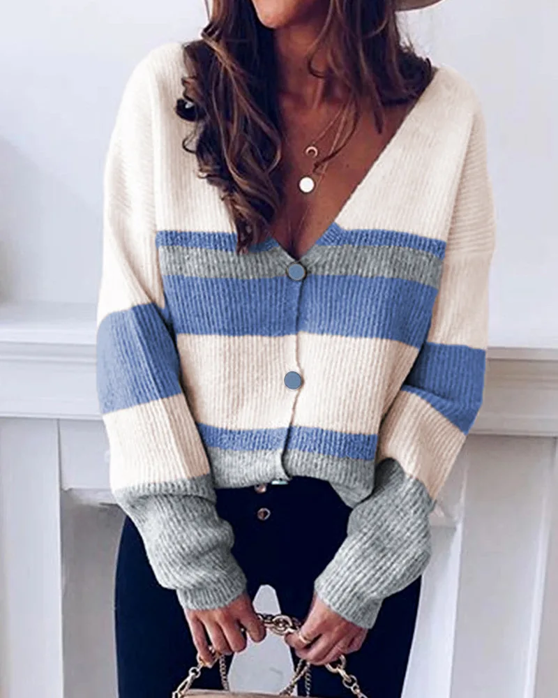 

Woman Sweaters Plus Size 2020 Autumn Long Sleeve Single Breasted Knitwear Pullover Striped Sweater For Women Clothing Casual New