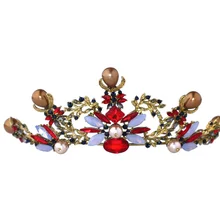 Модная Очаровательная цветная кристальная повязка в стиле барокко, Королевская корона, тиара, головные уборы с жемчугом для женщин, свадебные аксессуары для волос, ювелирный подарок