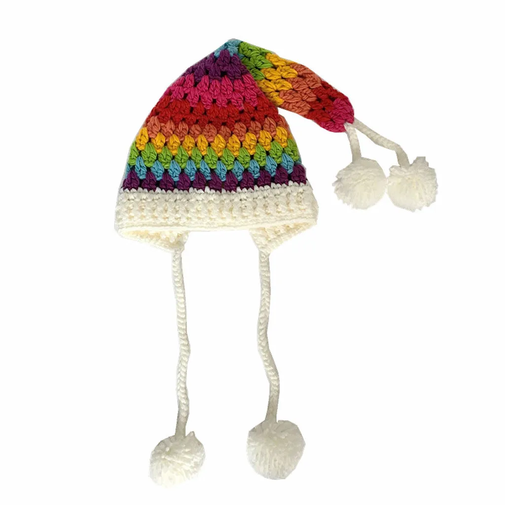 Модная Рождественская зимняя утолщенная детская шапка, вязаная крючком, радужная шапка с длинным хвостом, вязаная Шапочка, czapka zimowa зимняя женская шапка