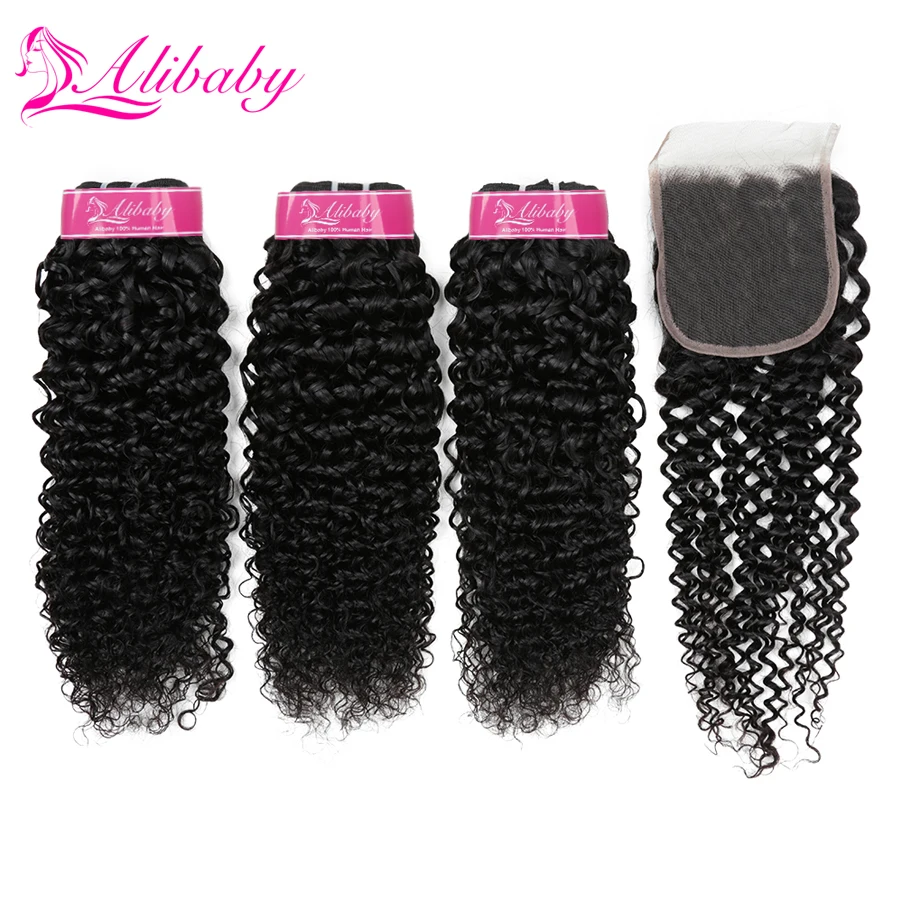 

Alibaby Jerry Curl Human Hair Peruvian Hair Bundles With Closure Non Remy Hair Extensions Human Hair Bundles With Closure