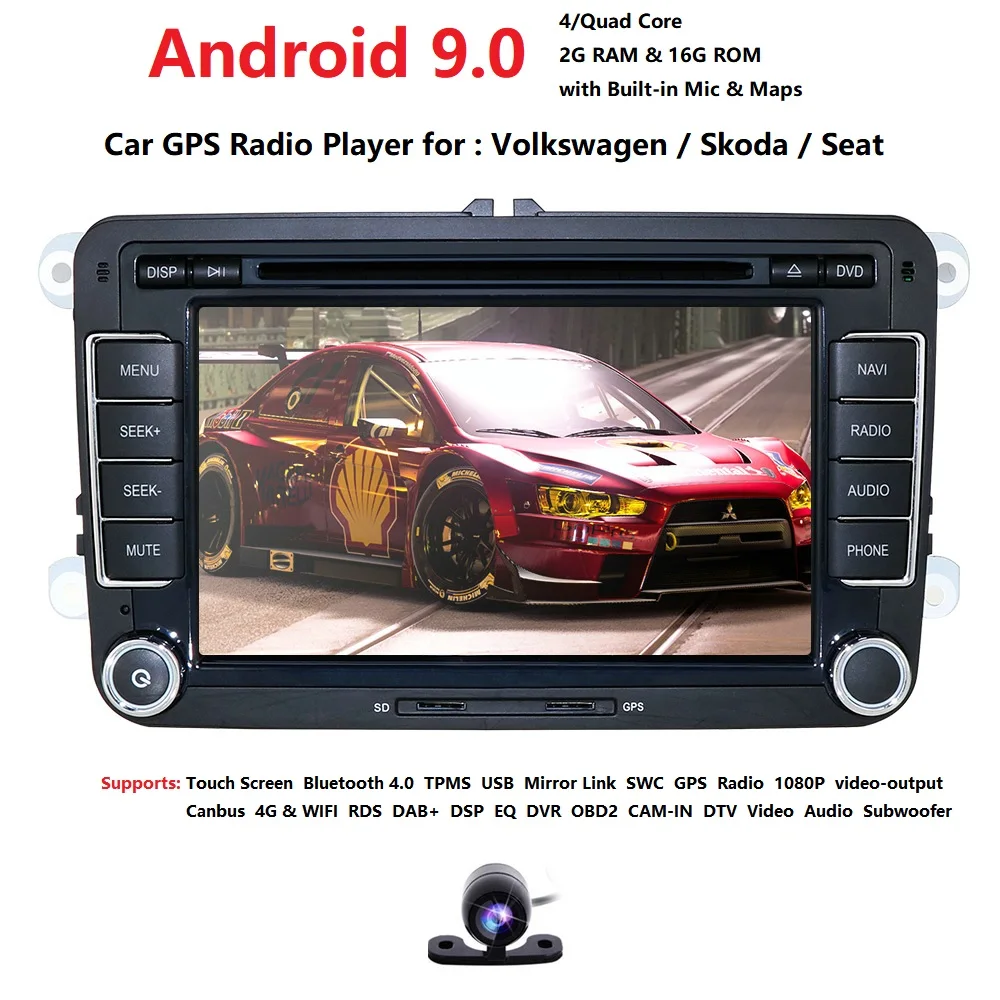 2G+ 16G Android 9,0 2DIN 7 дюймов ips Автомобильный мультимедийный плеер для Volkswagen VW golf passat b6 Touran polo sedan Tiguan jetta RDS DAB