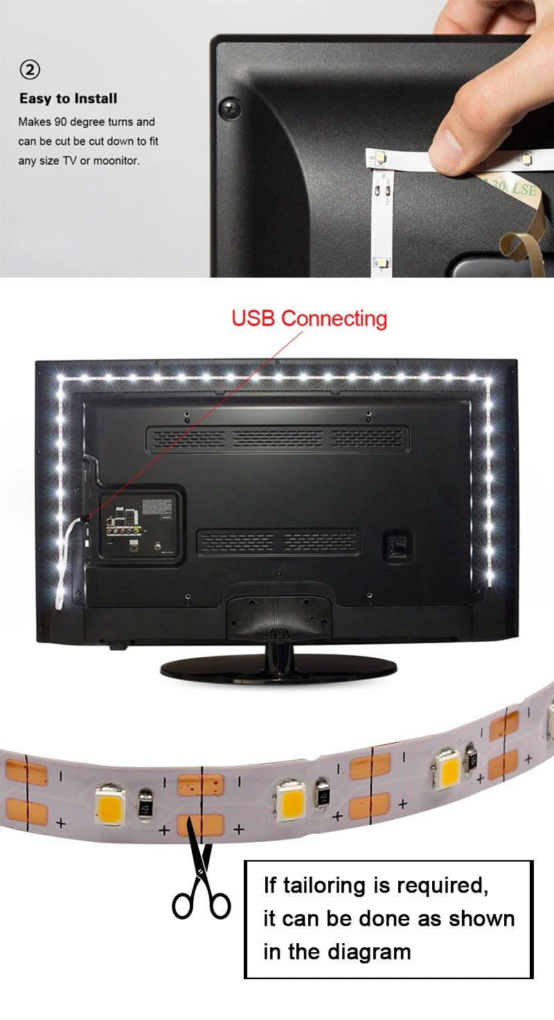 USB 5V светодиодный гибкий светильник 0,5 м 1 м 2 м 3 м 5 м RGB SMD2835 лента подсветка ТВ фон теплый белый источник питания