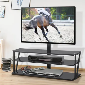 

3 Tier Universal TV Stand Table Top TV Base LCD LED Height Adjustable TV Mount Stand with Tempered Glass Base,Holds up to 110lbs