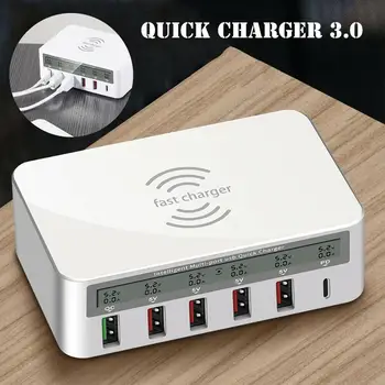 

Smart 6-port USB HUB Charging Station QC3.0 Fast Charge PD Protocol 18W2.4A Wireless Charger