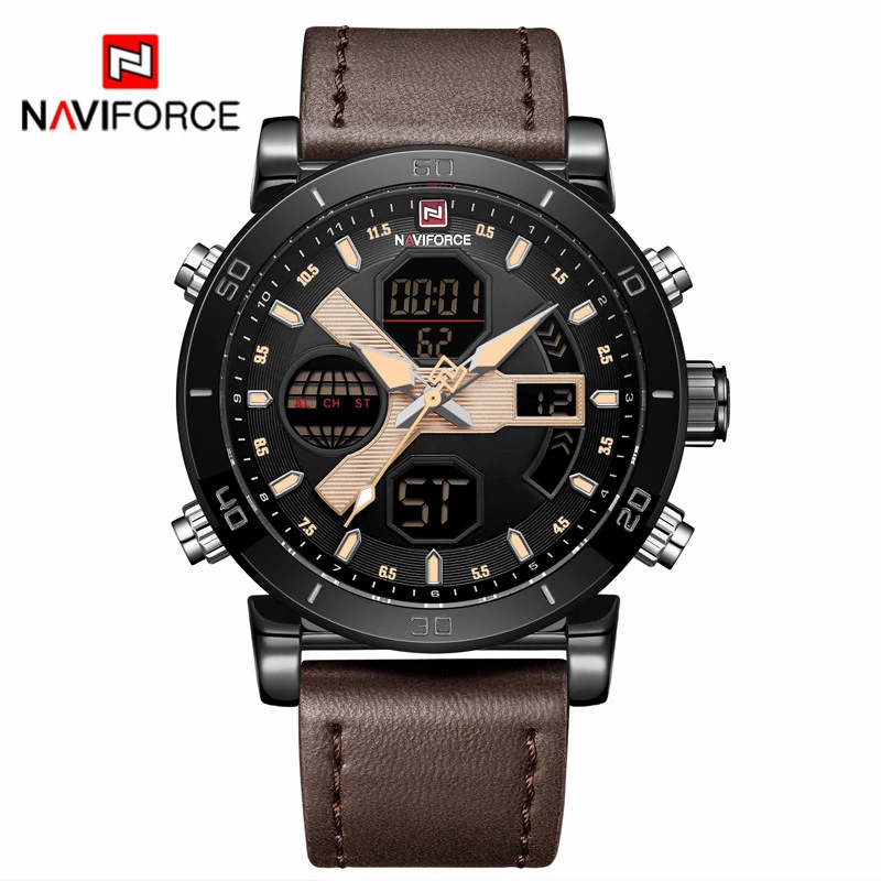 Rose Gold Brown NAVIFORCE мужские часы из нержавеющей стали, водонепроницаемые мужские часы, топ класса люкс, Бизнес кварцевые мужские часы, модные мужские часы - Цвет: Rose Gold Brown