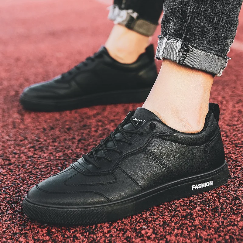 2021 Summer Autumn New Korean Style Men's Vulcanize Shoes Breathable Lace-up Shallow Flat PU Shoes Comfortable for Sport 5