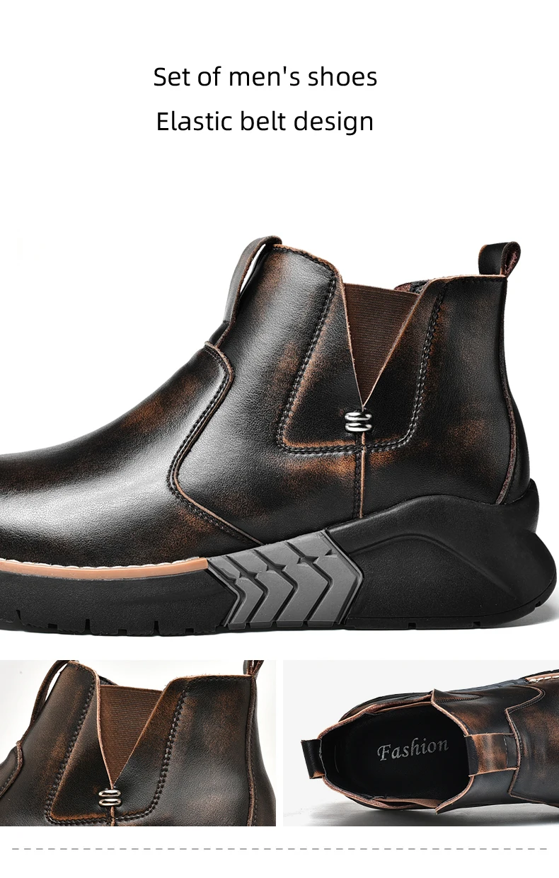 Мужские ботинки челси; Модные ботильоны; черные кожаные ботинки; Мужская обувь из воловьей кожи; обувь с внутренним каблуком; обувь на каблуке 7 см