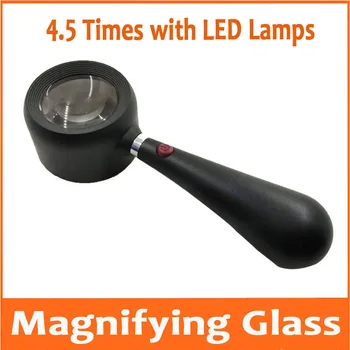 

4.5X Black Toy Gift LED Reading Magnifier Magnifying Glass Illuminated Handheld Office Loupe with Lamps for Children Old Man