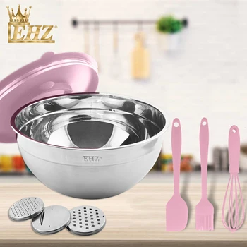 

EHZ Mixing Bowl Stainless Steel Salad Bowl 8 PCS Set Sealed Fresh Bowl Paring Vegetable Cake Baking Sharp Planer Kitchen Tool