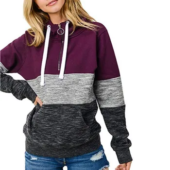 

2019 Women Hoodies Sweatshirts Long Sleeve Casual Stripe Print Pullover Autumn Full Patchwork Hoodie Female Plus Size Sweatshirt