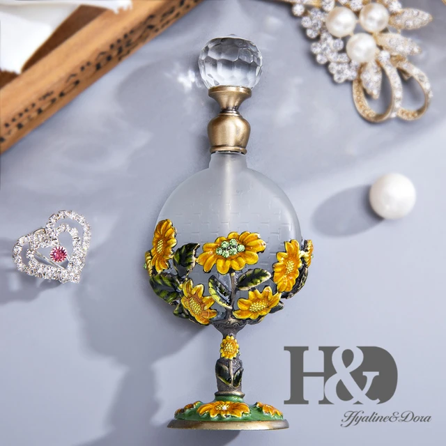 H&D HYALINE & DORA Vintage Perfume bottle Decor Flower & Butterfly  rhinestone