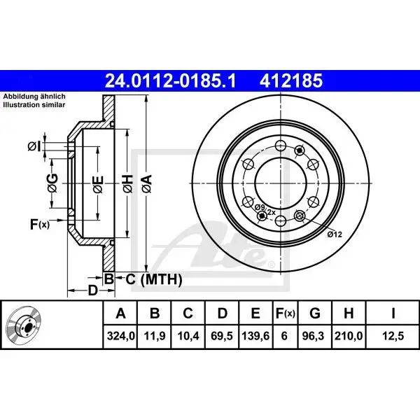 Диск тормозной заднийKIA Carnival 2.7/2.9CRDi ATE 24.0112-0185.1