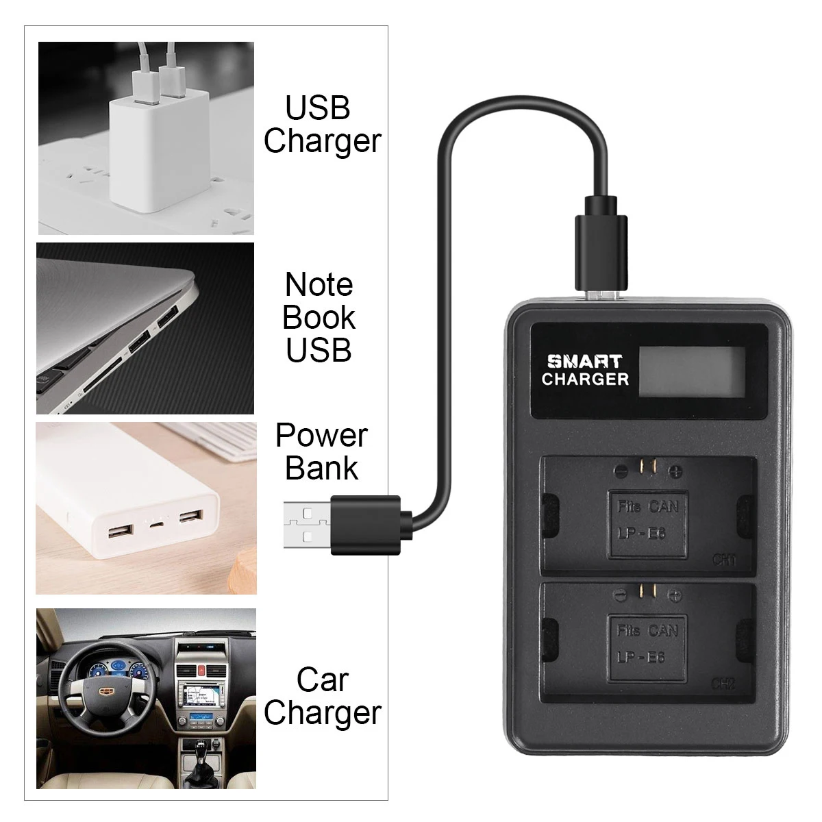 Powtree For Canon LCD Charger 2800mAh LP-E6 LPE6 LP E6 Camera Battery Replacement EOS 5D Mark II 5D Mark III 5D Mark IV 5DS 5D