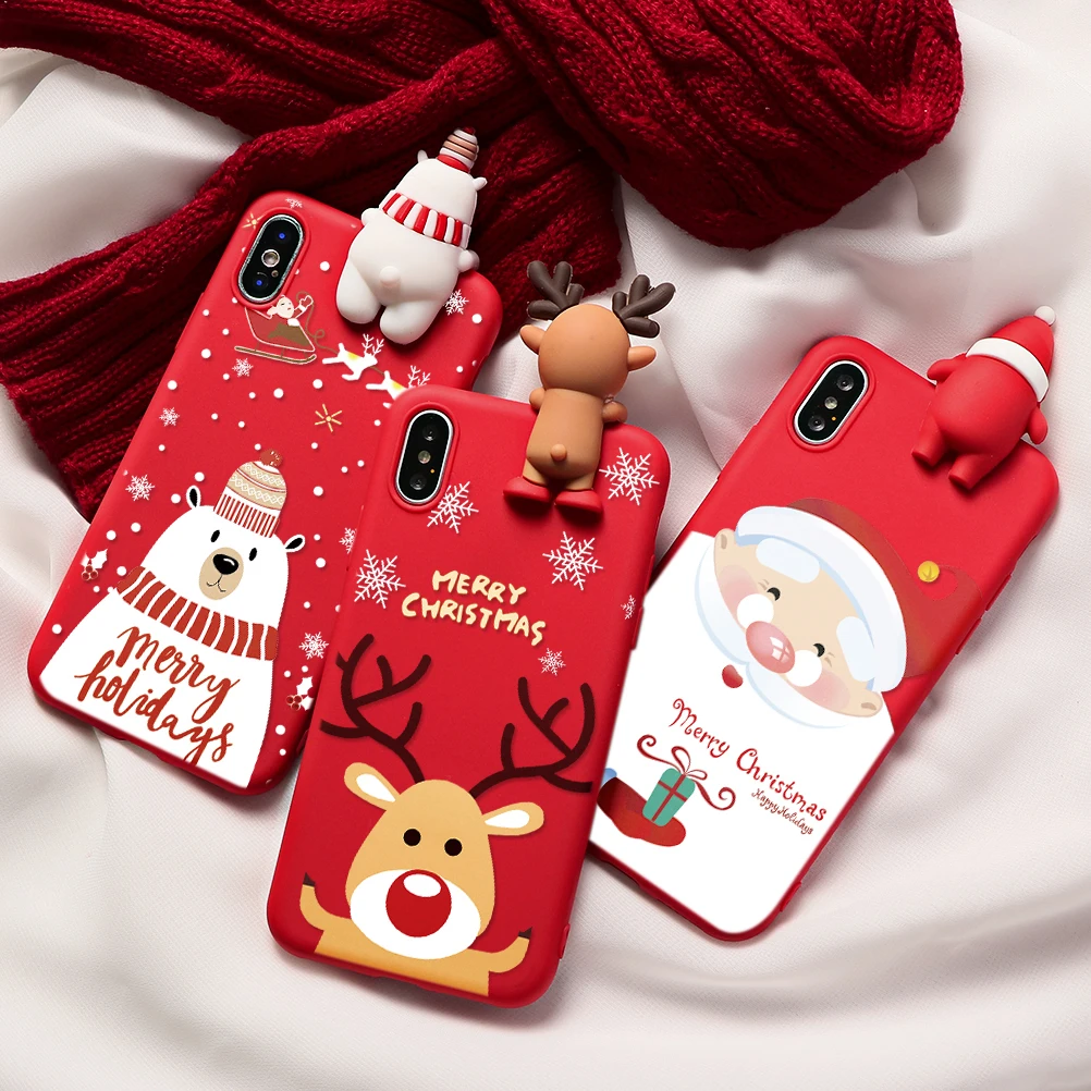 Christmas Cartoon Deer Case For iPhone 11 12 Pro XS Max XR X SE 2 2020 Silicone Cover For iphone 7 8 6 6S Plus 7Plus 5 Case Bear