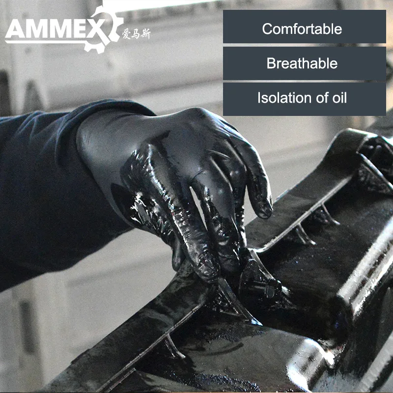

AMMEX Disposable Work Gloves 100pcs/Box Salon Tattoo Laboratory Chemistry Protective Nitrile Non-Slip Black Waterproof Boxed