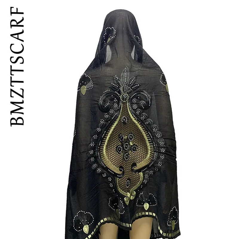 Latest african Women Cotton Big Scarfs Nice Embroidery on the back Multifunctional Scarfs for African Women BM909