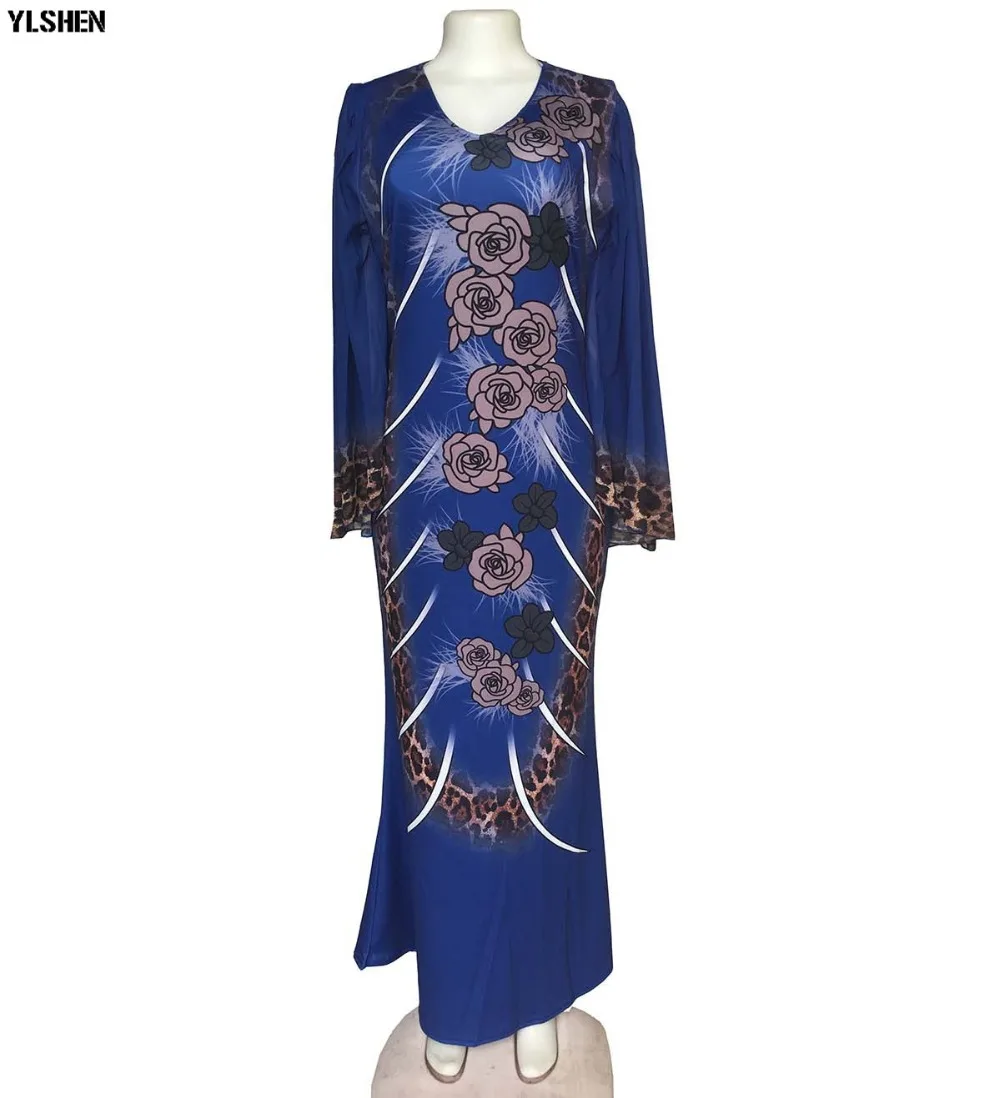 New African Dresses for Women Dashiki Print African Clothes Bazin Riche Sexy Slim Ruffle Sleeve V-neck Evening Long Africa Dress 11