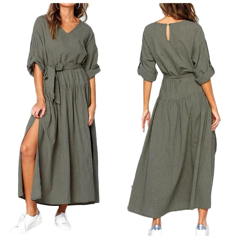 Vneck длинный рукав Талия длинное дизайнерское платье-рубашка