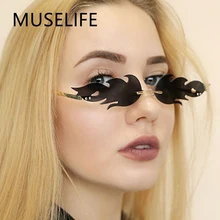 

Luxury Cat Eye Sunglasses Women Vintage Brand Designer Rimless Fire Flame Sun Glasses Trending Mirror Lens Narrow Eyewear UV400