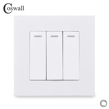 

Coswall Simple Style PC Panel 3 Gang 1 Way Reset Switch Pulse Switch Momentary Contact Switch Push Button Wall Light Switch 16A
