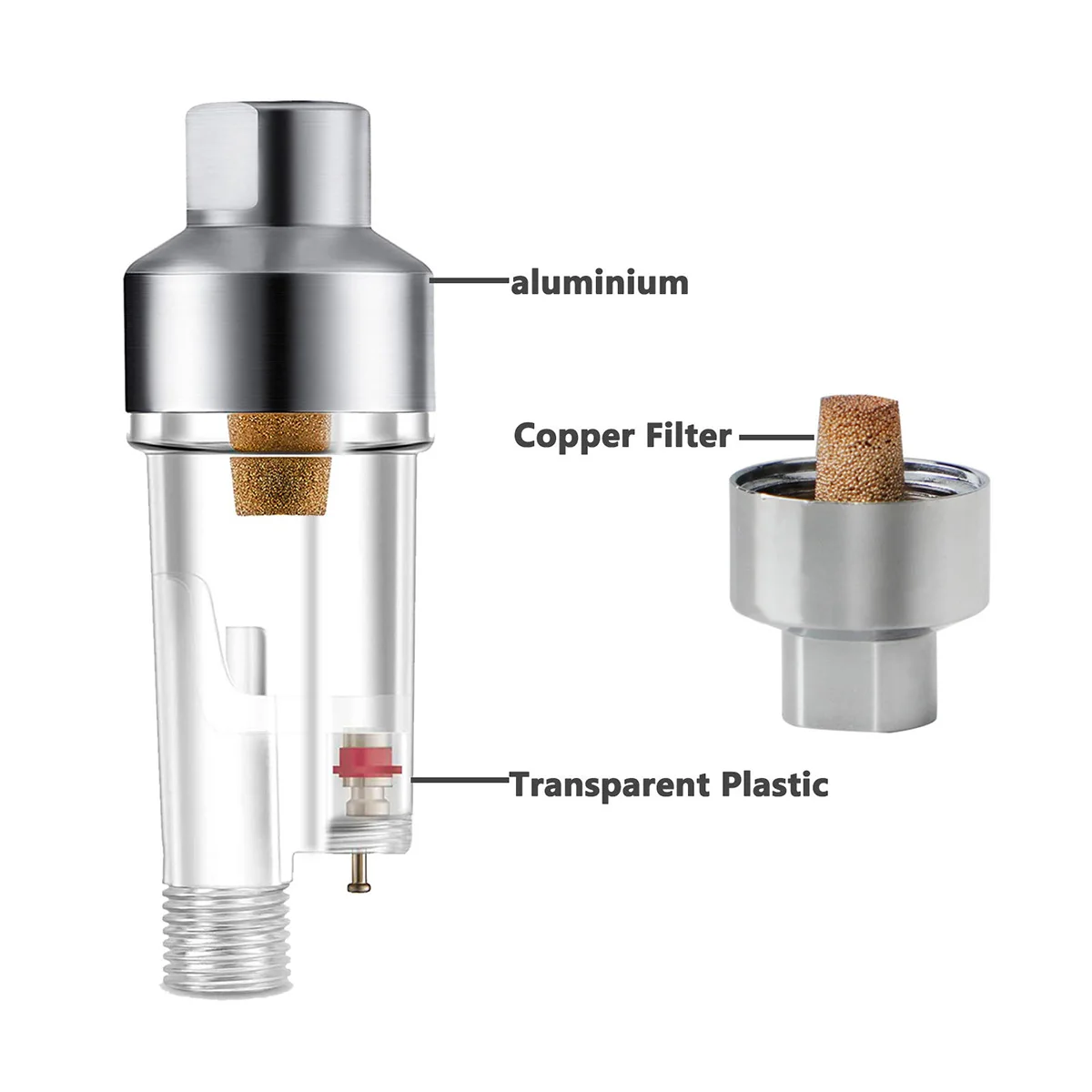 Mini Filtro Separatore Olio Per Aerografo, 1/8 BSP, Filtro 5 Micron, Corpo In Metallo CNC, 65x23x23 Mm, Kit Accessori