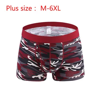 

QMGOOD Mens Underwear Cotton Shorts Camouflage Print Men Boxer Shorts Underwear Plus Size 6XL U Convex Pouch Boxershorts Men 5XL