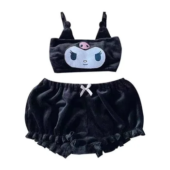 Sanrioed Kawaii Cartoon Autumn and Winter Mymelody Kuromi Cinnamoroll Pajamas Underwear Bra Little Devil Sexy Home Clothes 1