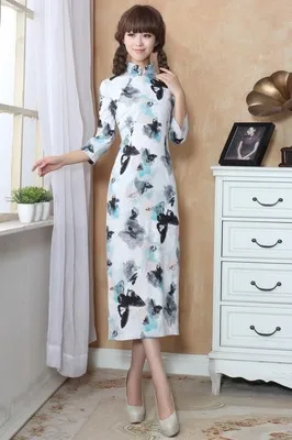 Китайское традиционное платье Ципао с цветочным принтом, женское атласное Ципао с коротким рукавом, длинное платье с цветочным принтом - Цвет: color13