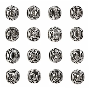 

SA SILVERAGE Alloy Large Hole Beads Jewelry 2020 A- Z Letter Hollow Ball DIY Ornament Accessories Wholesale Beaded Series