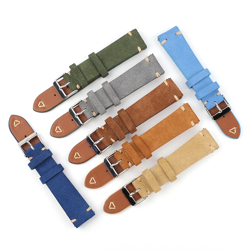 Handcrafted Suede Leather Watch Strap with Quick Release – Retro Style, Various Widths