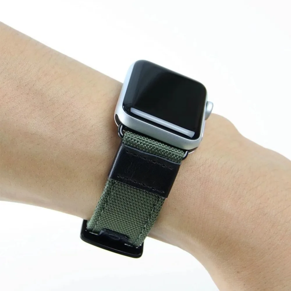 Ремешок из натуральной кожи для Apple Watch 6 5 40 44 мм нейлоновый плетеный браслет iWatch SE