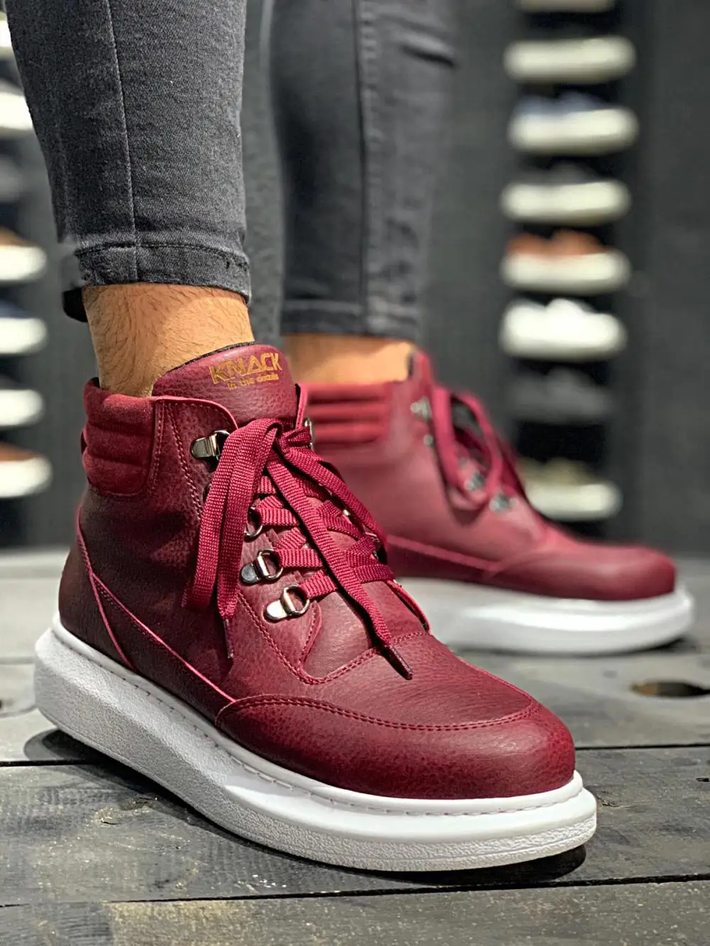 Botas deportivas de suela alta para hombre, diseño Original, color Burdeos| Botas básicas| - AliExpress