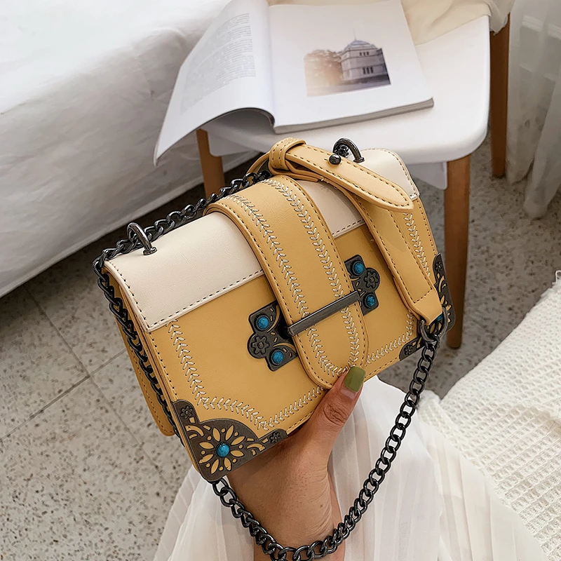 

Fashion Panelled Flip Small Square Bag Woman PU Leather Shoulder Bag Chain Luxury Handbags Women Bags Designer Bolsa Feminina
