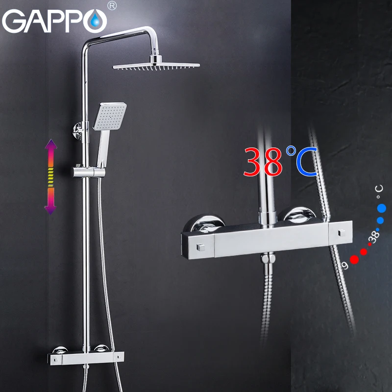 GAPPO Shower System Bathroom Faucet Water Mixer Tap Thermostat Faucet Waterfall Wall Mount Shower Rain Set