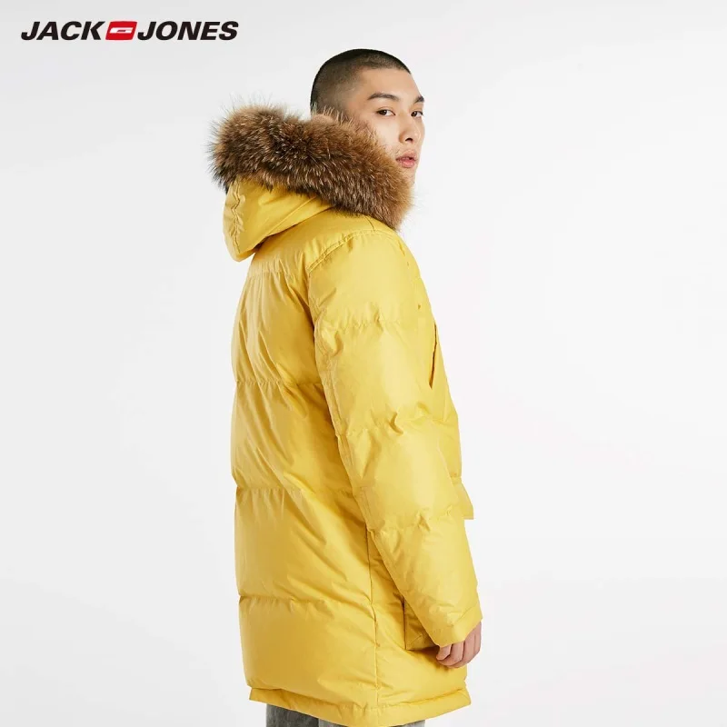 JackJones зимний мужской длинный пуховик с капюшоном и меховым воротником, теплое пальто, мужская одежда 218412543