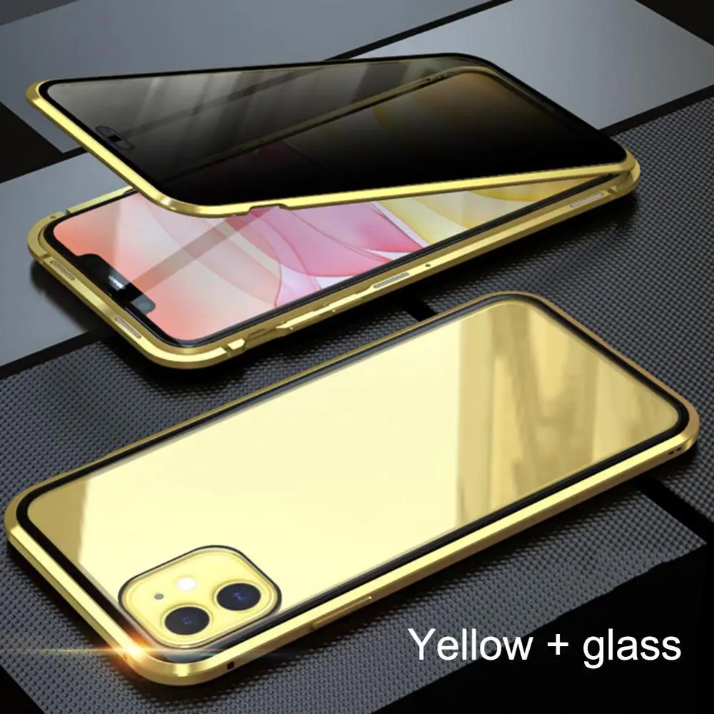 Магнитный адсорбционный металлический чехол для телефона для iPhone 11 Pro MAX 7 8 plus 6 стеклянный Магнитный чехол для iPhone 6 6S plus X XR XS MAX - Цвет: Цвет: желтый