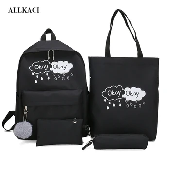 

4Pcs/Set Girls Backapck Composite Bags Women Letter Canvas School Bagpack Travel Rucksack Leisure Book Satchel for Teenagers4950