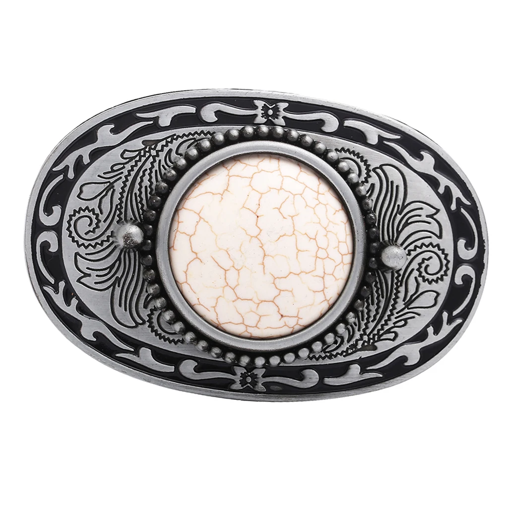 Western Belt Buckle Replacement - Inlaid Gemstone & Turquoise - Novelty Cowboy Belt Buckle, Oval / Square