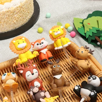 

1pcs Birthday Decoration Monkey Giraffe Tiger Lion Cupcake Toppers Zoo Cute Forest Animal Cake Toppers for Kid`s Birthday Cakes
