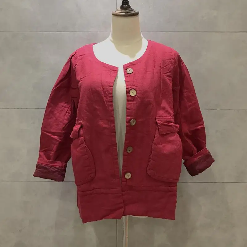 Johnature Autumn Winter Cotton Linen O-neck Single Breasted Long Sleeve Coat 2021 New Simple Comfortable All-match Women Coats | Женская