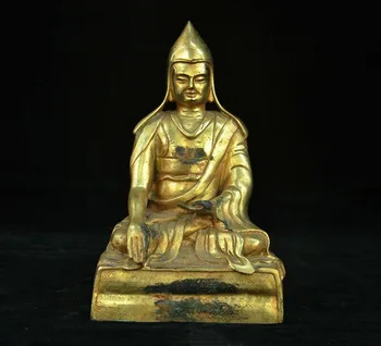 

wedding decoration Tibetan Buddhism Bronze 24k gold Gilt Tsongkhapa Master Shamanism Buddha Statue