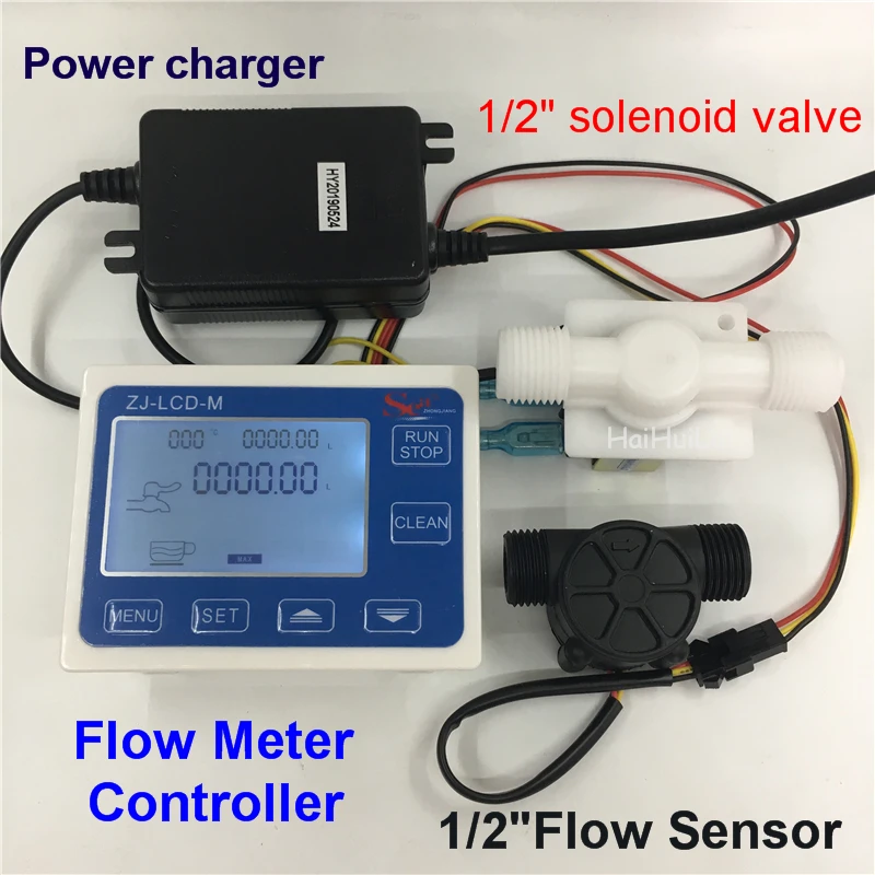

YF-S201 G1/2" Water Flow Controller system set LCD Display + Solenoid Valve Gauge + Flow Sensor Meter Counter Indicator reader