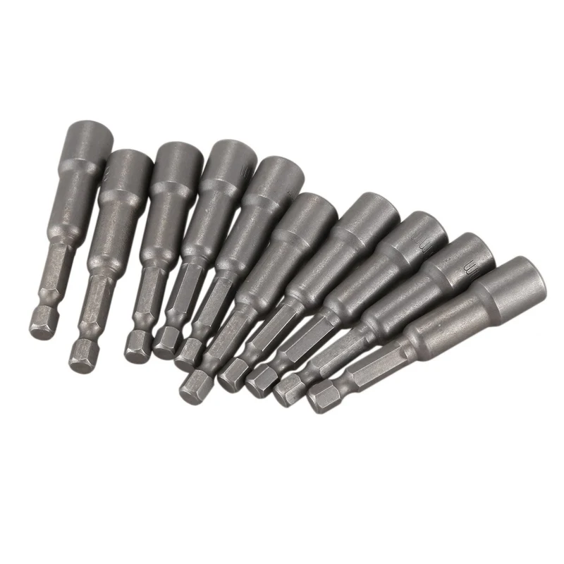 

8mm Hexagon Magnetic Nut Socket Driver Bit Adapter 65mm Long 10 Pcs