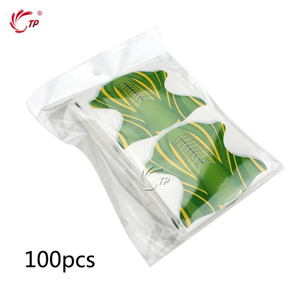 Green 100pcs TP 50/100 листов, формы для дизайна ногтей, французские акриловые УФ-полигелевые наконечники для наращивания, трафарет для маникюра, форма для маникюра, Набор стикеров - Цвет: Green 100pcs